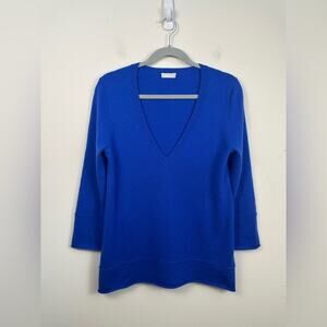 J. Crew Women's Deep Blue V-Neck Sweater Cashmere Magnifica
